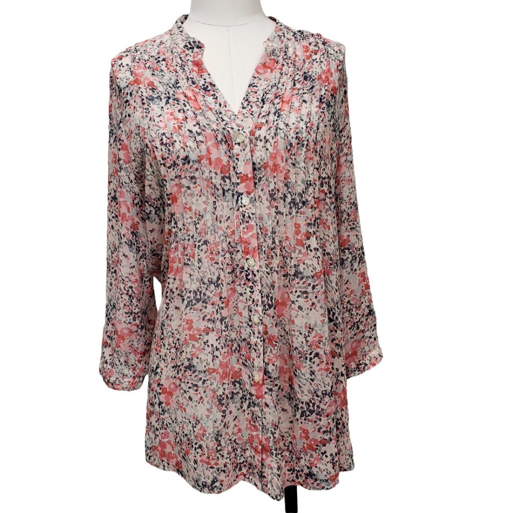 Flowy Charter Club Semi-Sheer Pleat Front Poly Tunic Blouse, 10